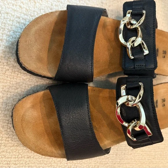 Naot Black Sandals with Silver Chain Detail - Picture 2 of 5